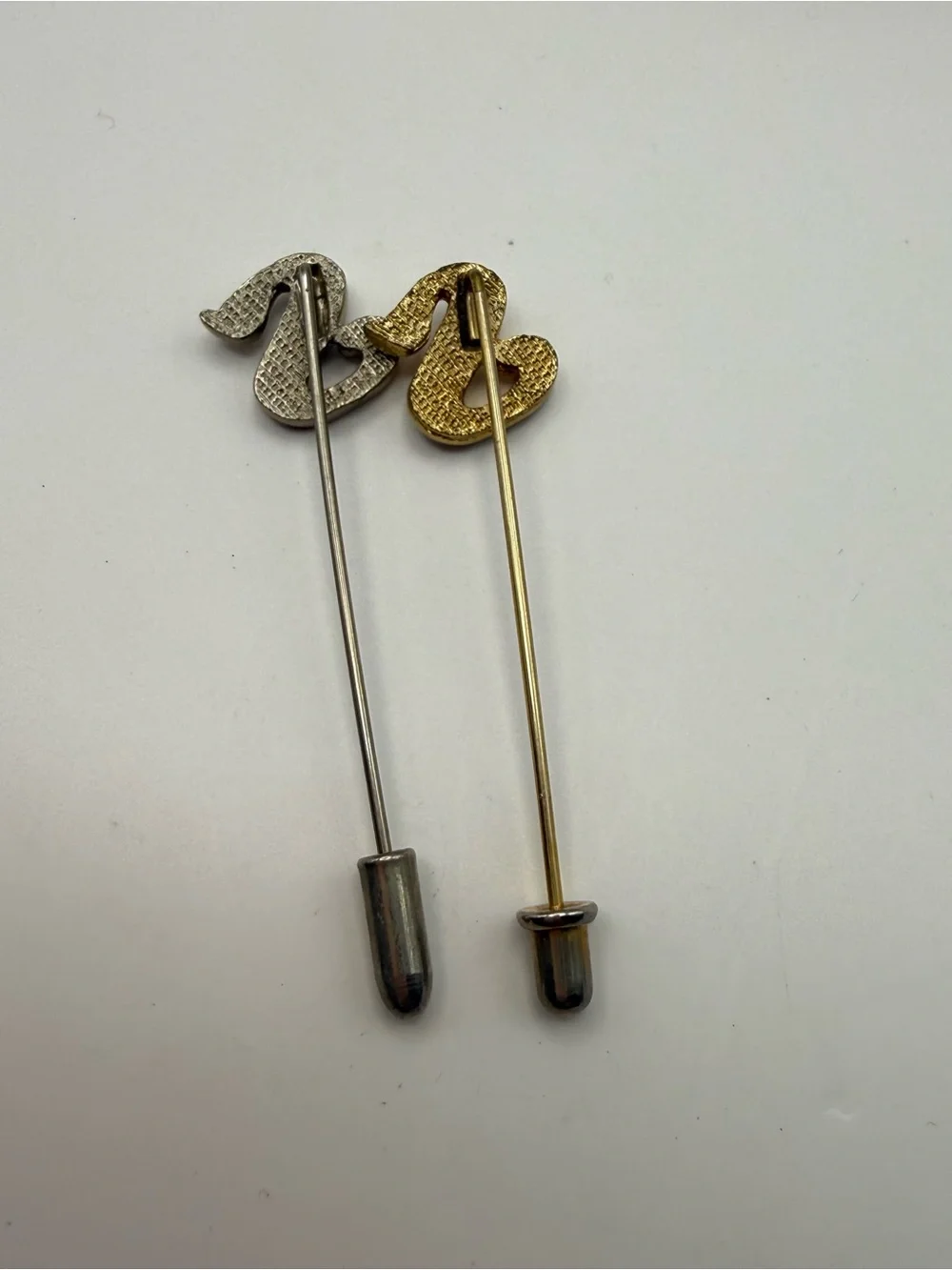 Vintage Gold & Silver Tone Initial “S” Stick Pins – Set of 2